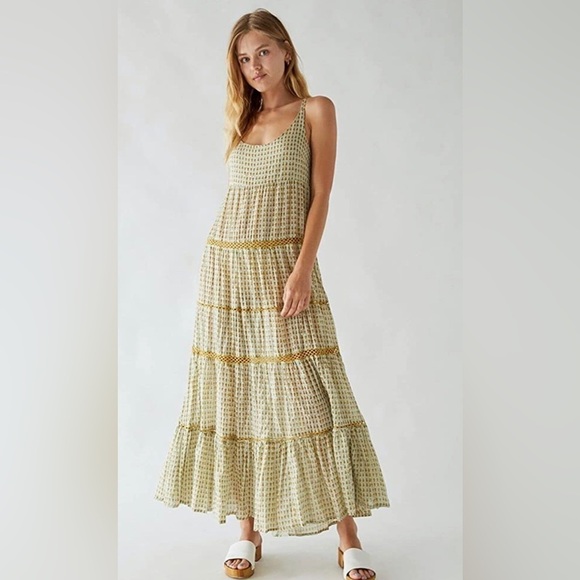 Free People Women’s Midnight Dance Printed Cotton Maxi Dress Light Grey XS - Picture 1 of 16